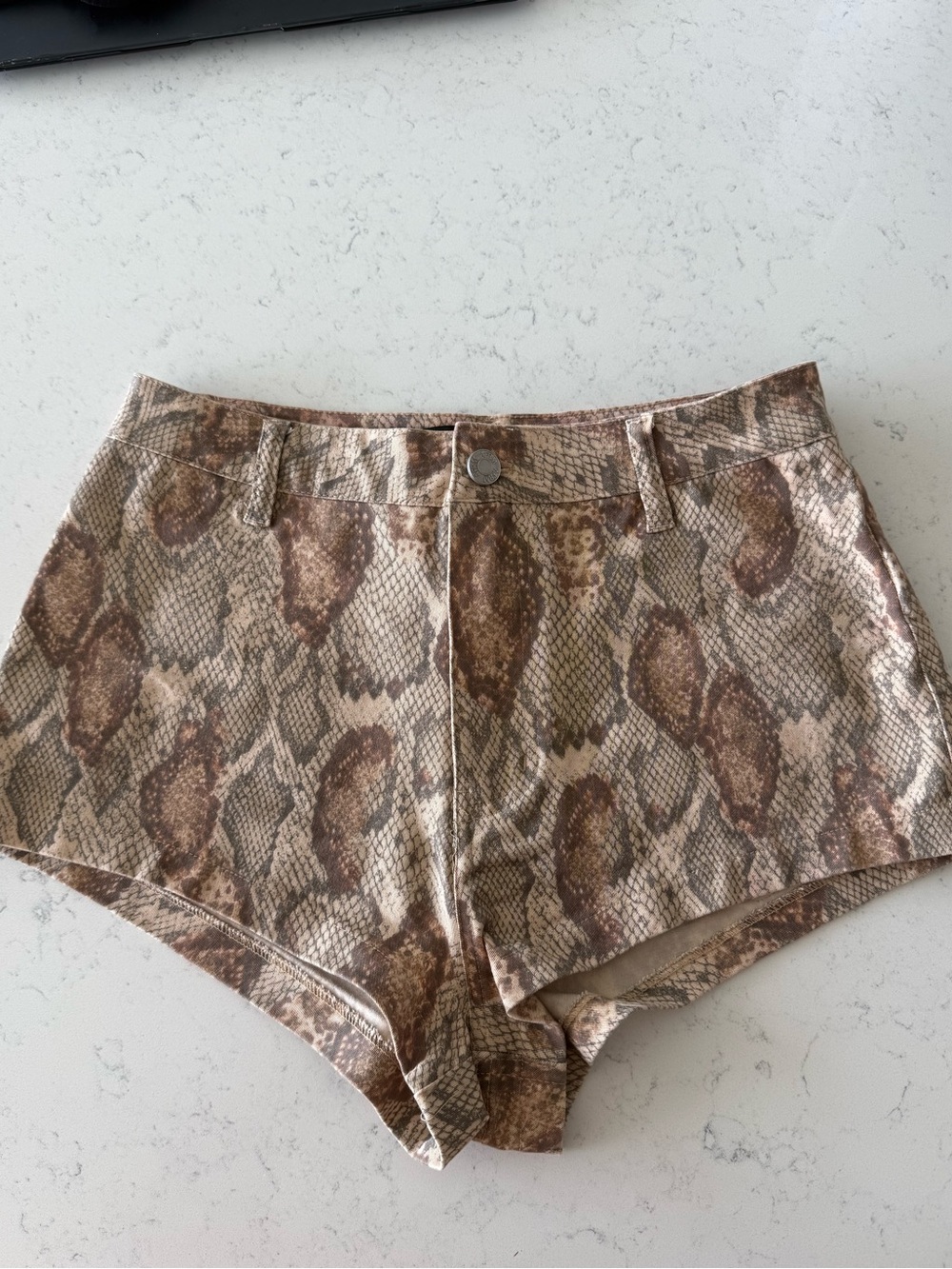 AFRM High-Waist Snake-Print Shorts - Brown & Cream
